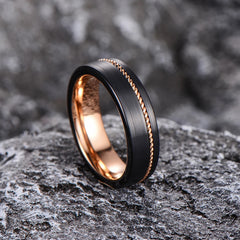 Anillo Tungsteno negro con cuerda