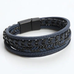 Brazalete de Cuero Azul y Negro