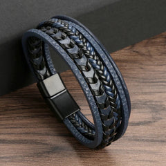 Brazalete de Cuero Azul y Negro