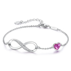 Pulsera de corazón magenta & infinito - plateado