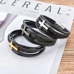 Leather and Cross Bracelet 