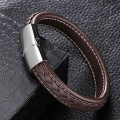 Brown Braided Leather Bracelet 