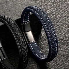 Blue Braided Leather Bracelet 