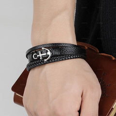 Leather and Anchor Bracelet 