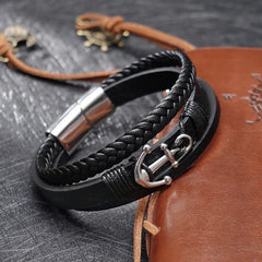 Leather and Anchor Bracelet 