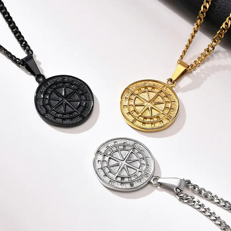 Steel Compass Necklace 