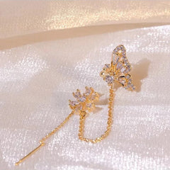 Earcuff Mariposa & Flor y topito de Cristal